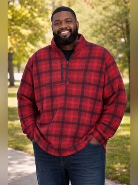 Mack Russo Red/Black Plaid Fleece 1/4 Zip Pullover Sz(XXL)